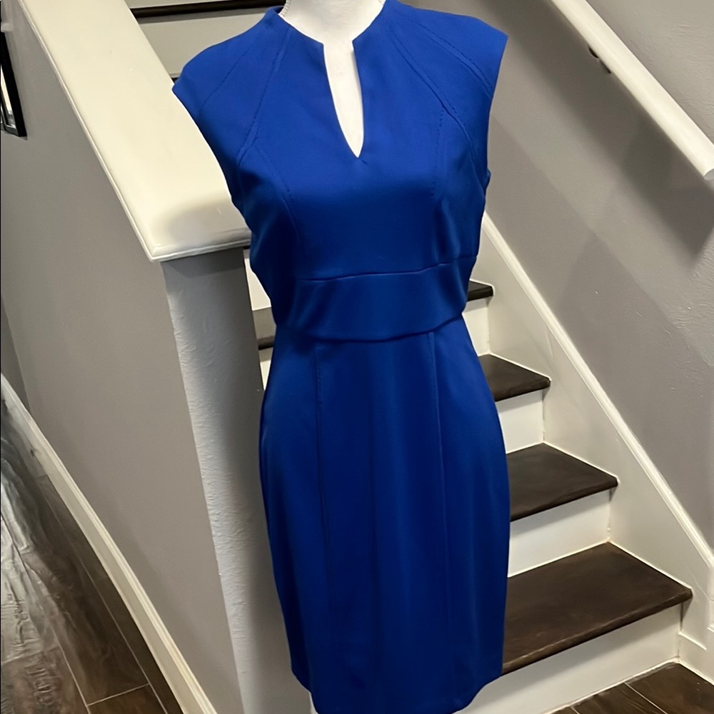 Sangria Royal Blue Sheath Dress V-neck Sleeveless 10P Top Stitching Details. - Picture 1 of 16